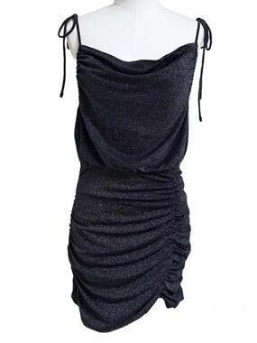 Free People Navy Sparkle Cowl Ruched Mini Dress